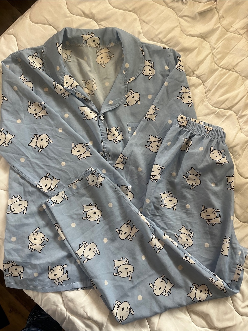Kids Light Blue Dog Print Pajama Set - Soft Cotton Sleepwear